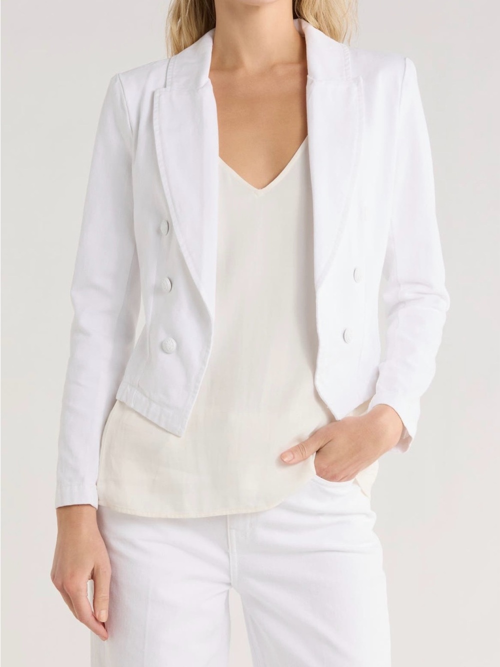 L'AGENCE White Double-Breasted Cropped Blazer